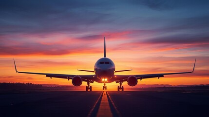 Plane Landing at Airport During Golden Hour