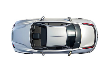 Sedan, sleek silver with tinted windows and roof racks, cutout, PNG, isolated on white or transparent background, AI