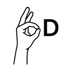 Letter D Black and White Line Art Illustration