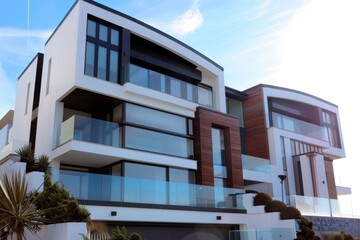 Fototapeta premium Modern luxury house with glass balconies