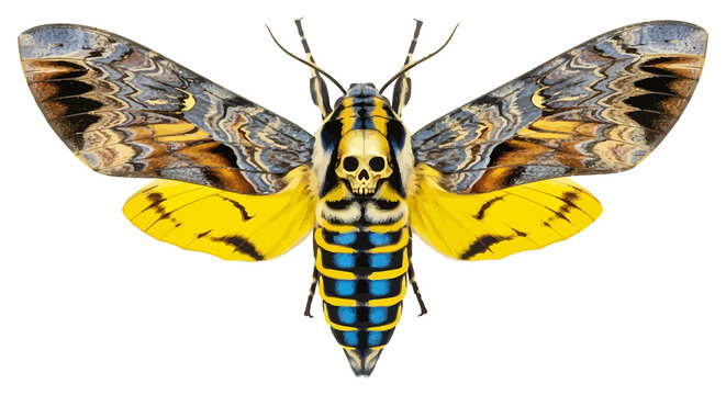 Amazing deathshead hawk moth isolated on transparent background with open wings