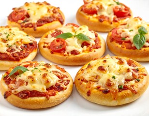 Small pizzas with tomato, cheese, and herbs