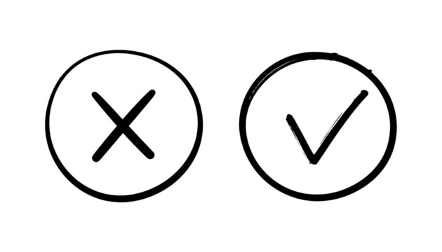 Sketch Style Check and Cross Icons – Vector-Like Illustration PNG