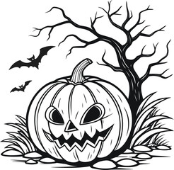 set of halloween pumpkins halloween pumpkin icons Icon illustration of a set of halloween pumpkin silhouettes of plants black and white vector illustration