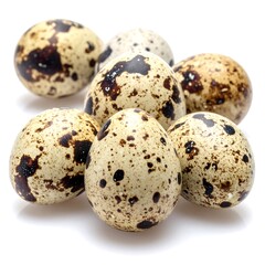 Small speckled quail eggs clustered together