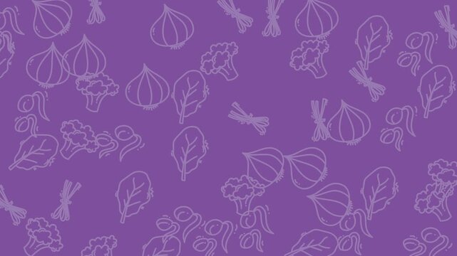 Purple backdrop with faint vegetable images suitable for food blogs, farm marketing, health promotions, and culinary presentations. Vibrant and engaging.