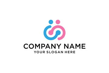 Modern Abstract Blue and Pink Human Connection Logo Design