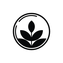Simple black and white icon of a growing plant inside a circle