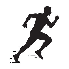 Silhouette of a Man Running with Speed Lines on a White Background