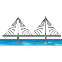 Modern Cable-Stayed Bridge Architecture Spans Blue Water with Two Tall Towers and Gray Support Structure against a Clean White Background