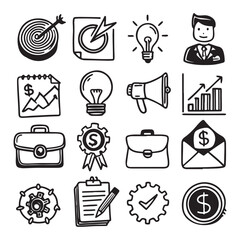 Collection of Business Hand Drawn Icons set vector