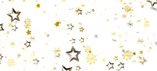 Abstract festive background with gold stars and snowflakes in a soft focus, perfect for Christmas, New Year celebrations or any celebratory even