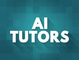 AI TUTORS text on blue geometric background. Concept for artificial intelligence education, online learning, virtual assistance, and digital tutoring technology design poster