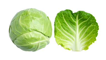 Obraz premium Organic Cabbage Variations – Farm-Fresh Whole and Sliced Greens Isolated on Transparent Background