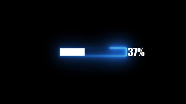Glowing neon-style loading bar animation isolated on black background, digital loading gauge, progress indicator, waiting and processing concept, computer vector UI interface 4K Video