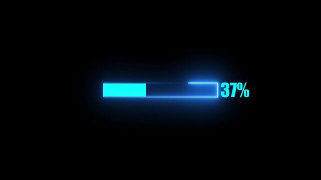 Glowing neon-style loading bar animation isolated on black background, futuristic progress indicator, download speed concept, waiting screen, processing vector UI interface 4K Video
