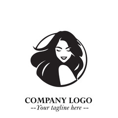 Beautiful Woman Logo Symbol in Black on White Background with Elegant Minimal and Modern Design