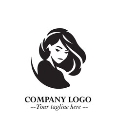 Beautiful Woman Logo Symbol in Black on White Background with Elegant Minimal and Modern Design