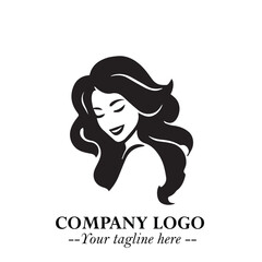 Beautiful Woman Logo Symbol in Black on White Background with Elegant Minimal and Modern Design
