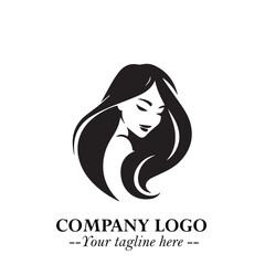 Beautiful Woman Logo Symbol in Black on White Background with Elegant Minimal and Modern Design