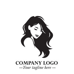 Beautiful Woman Logo Symbol in Black on White Background with Elegant Minimal and Modern Design