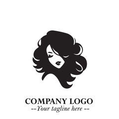 Beautiful Woman Logo Symbol in Black on White Background with Elegant Minimal and Modern Design