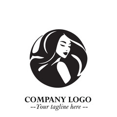 Beautiful Woman Logo Symbol in Black on White Background with Elegant Minimal and Modern Design