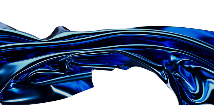 Abstract blue fabric waves and flows gracefully against a clean white backdrop. This image is perfect for design, texture, background, and artis