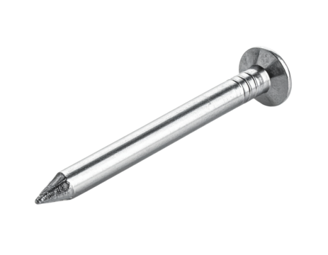 Single metal nail isolated on transparent background, a fastener for construction