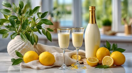Limoncello cream liqueur with fresh organic lemons