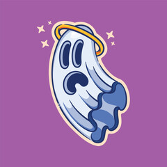 Adorable Angelic Ghost Character with Golden Halo and Stars