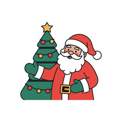 Jolly Santa Claus Waving Next to a Decorated Christmas Tree