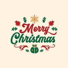 Merry Christmas Festive Holiday Lettering with Ornaments