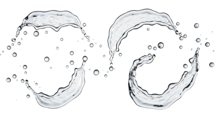 Two splashes of clear water isolated on black background, high-speed photography perfect for advertising and hydration themes