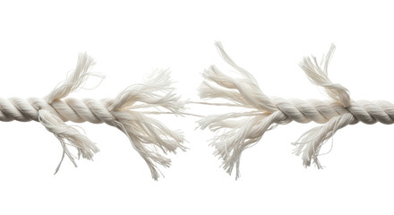 Frayed rope breaks under tension symbolizing strength and fragility