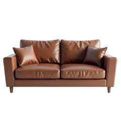 Obraz premium Brown Leather Sofa with Cushions isolated on transparent background