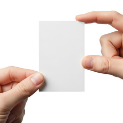 Obraz premium Minimalist blank business card held by fingers on black background