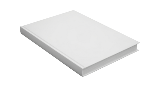 Blank white hardcover book on black background - minimalist design concept