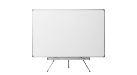 Clean white blank standing whiteboard with metal frame and tripod stand