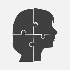 Female head from puzzle pieces, mental disorder