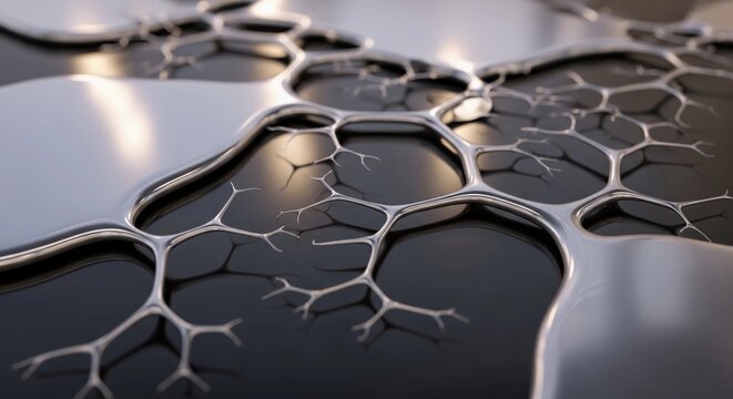 Modern abstract metallic surface with branching organic pattern and fluid shapes