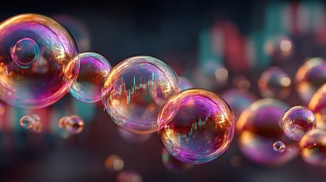 A colorful, abstract representation of bubbles with financial chart patterns, creating a blend of art and data visualization.