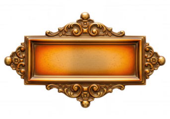 Ornate golden plaque with floral embellishments frame isolated on a transparent background