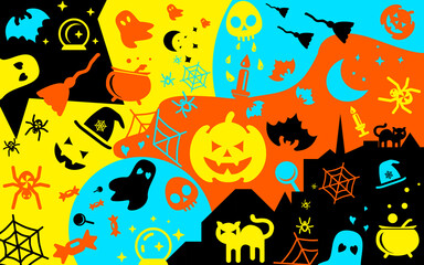 Halloween Pattern – Bright Neon Seamless Design in Yellow, Blue, and Orange with Pumpkins and Ghosts