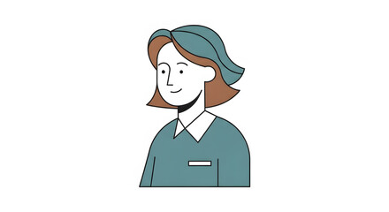 Obraz premium Simple Illustration of a Woman with Brown Hair, Wearing a Teal Top, and Smiling
