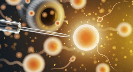Microscopic view of sperm fertilizing an egg with a pipette in assisted reproduction technology