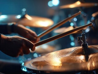 Obraz premium drumsticks hitting cymbal