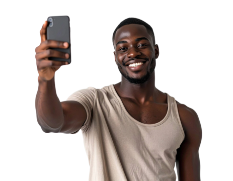 Junger Mann macht Selfie, transparenter Hintergrund, PNG