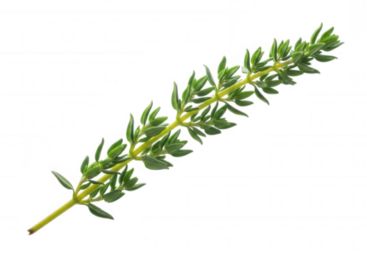 Green herb sprig with yellow stem image isolated on a transparent background