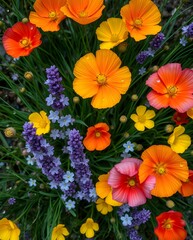 Sunlit Poppy Field with Purple Wildflowers Illustration